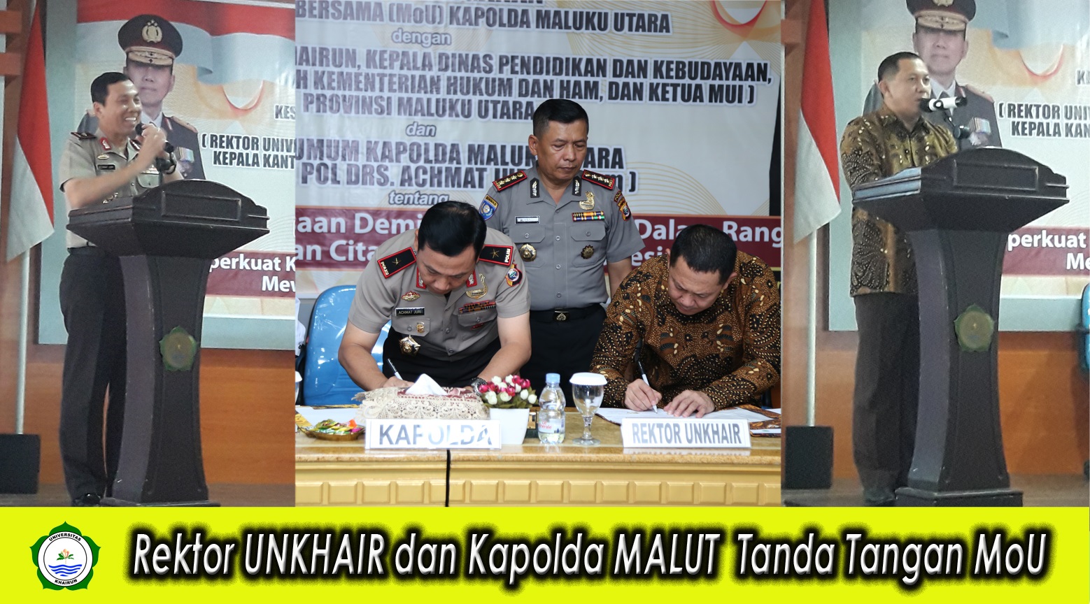 [:id]Rektor UNKHAIR dan Kapolda MALUT Tanda Tangan MoU.[:]