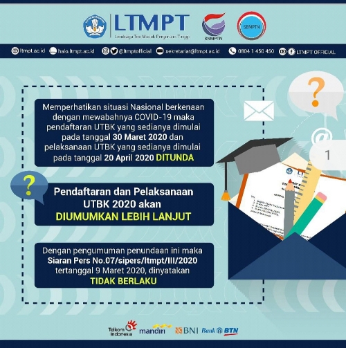 Pendaftaran dan Pelaksanaan UTBK Ditunda, Proses Resgistrasi Akun Siswa Sampai Tanggal, 5 April 2020